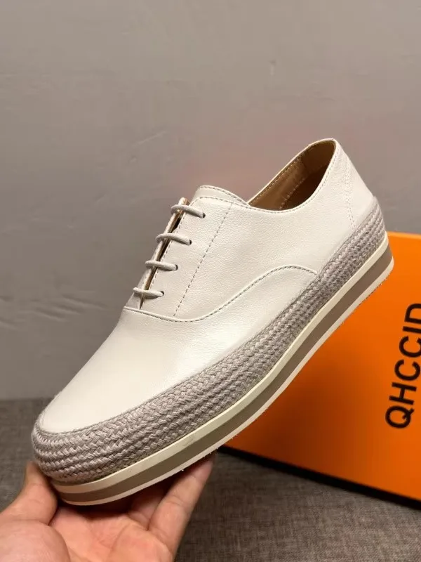 Summer new style men's leather white sneakers for men, breathable and fashionable low-top trendy shoes, men's lace-up casual boa