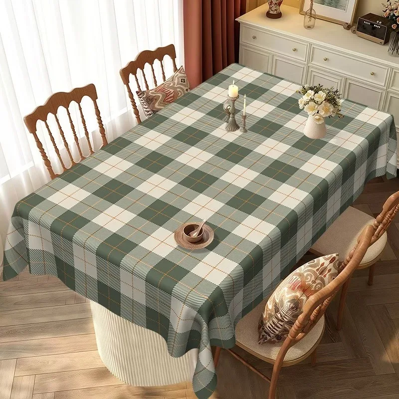 1pc Fresh Green And White Checkered Tablecloth Creates a Natural Dining Atmosphere. Easy Green, White, And Orange Checkered Tablecloth Is Suitable for Nordic Style Homes. Elegant Checkered Decorative Cloth Adds a Peaceful Texture to The Dining Table