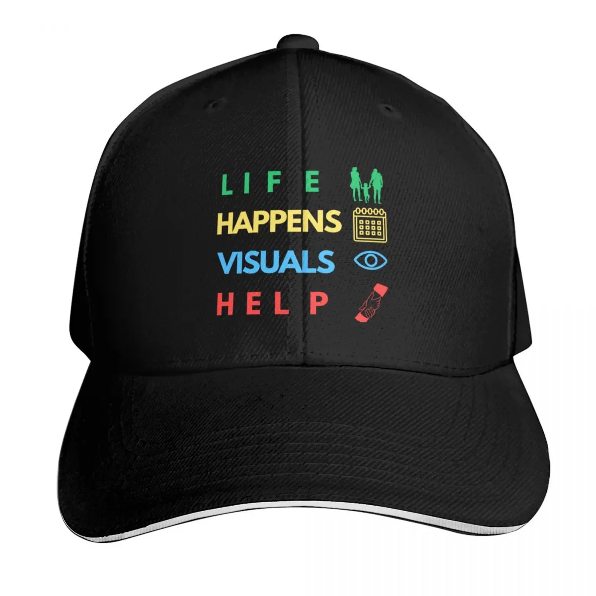 Life Happens Visuals Help Special Education Teacher Sped Baseball Cap Icon black Cosplay Boy Women's