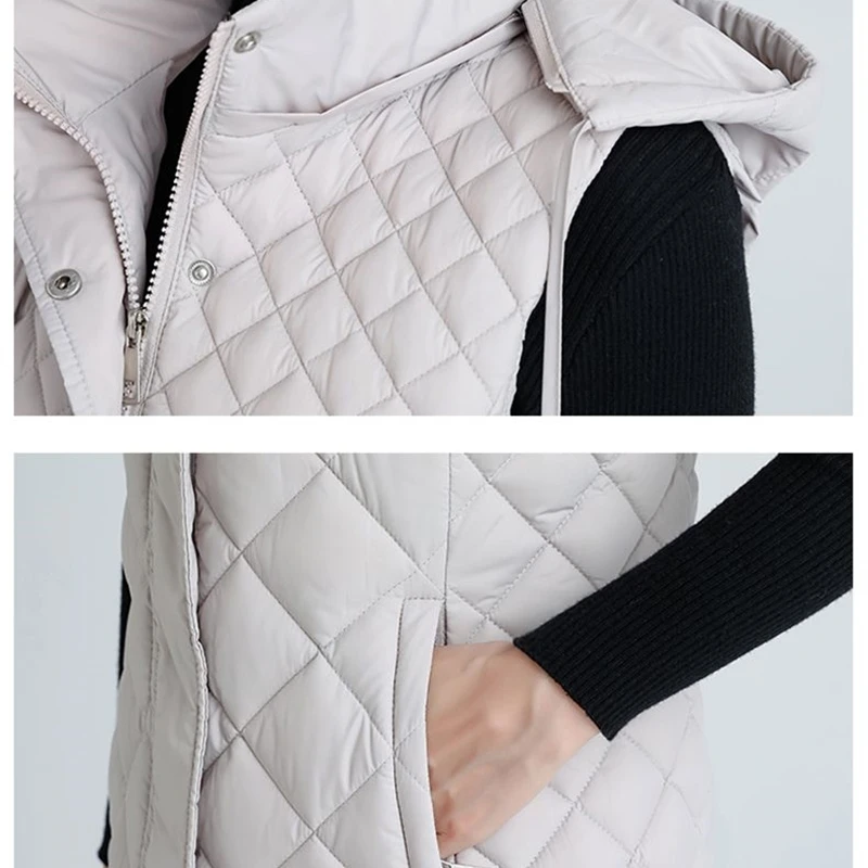 2024 New Autumn Winter Women's Vest Solid Hooded Long Puffer Vest Jacket Female Sleeveless Lightweigh Waistcoat Coats Trend