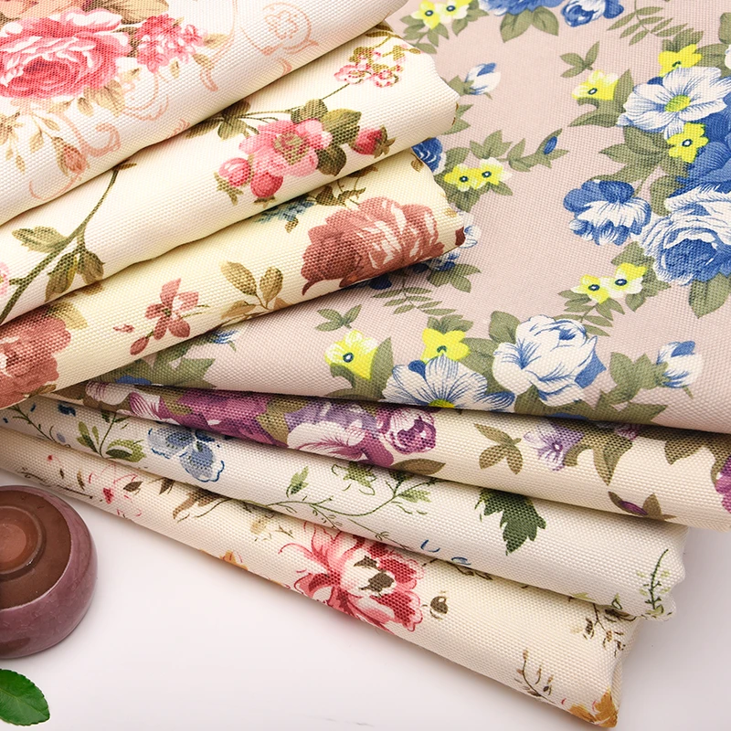 Printed Canvas Fabric Textile By Meters for Upholstery Pillowcase Tablecloth Diy Sewing Thick Flower Pastoral Style Sofa Cloth