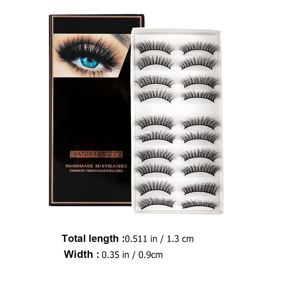 10 paia di ciglia finte set ciglia in fibra riccia naturale 3D ciglia finte dense riutilizzabili per un aspetto oculare migliorato