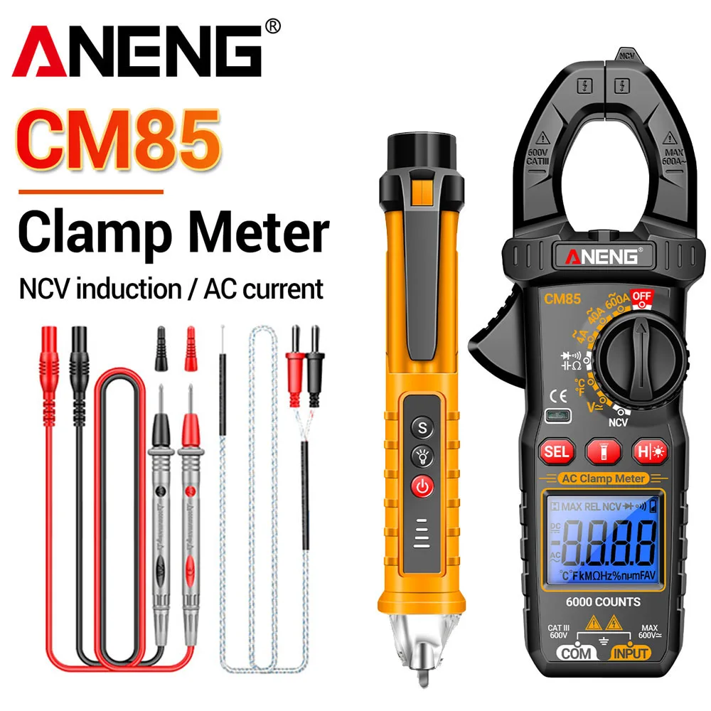ANEGN 600A AC Stroomtang Meter Multimeter Tester CM85 + VD802 Inductie Pen Contactloze Inductie Profesional Elektricien Kit
