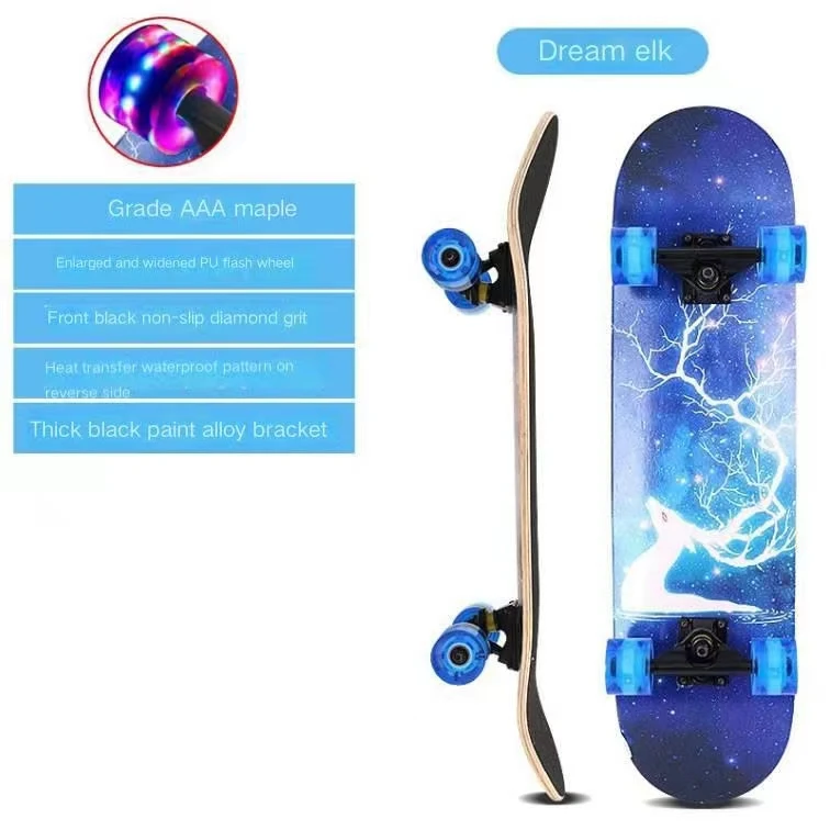 Adult Skateboard Four Wheels Double Winged Maple Wooden High end PU Enlarged Flash Wheel Children\'s Skateboard