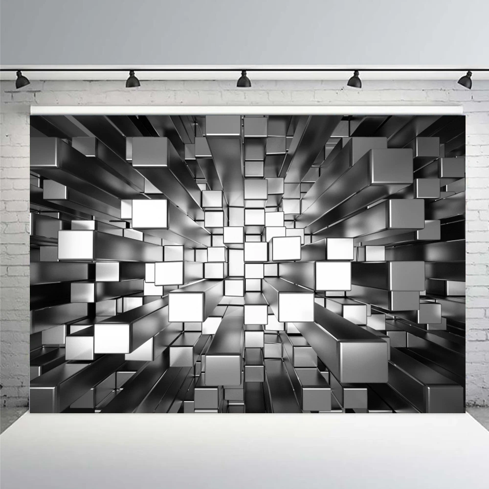 3D Brick Wall Cube Box Backdrop Unique Abstract Pattern Geometrical Room Decor Photobooth Photography Background Photo Studio