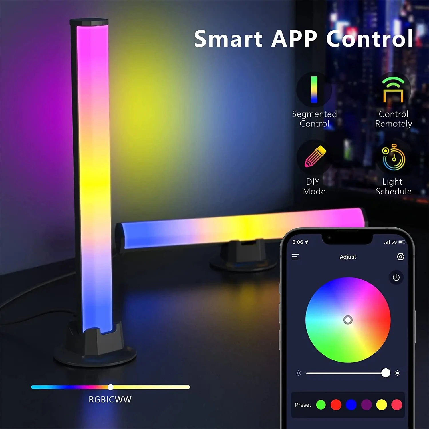 Imagem -02 - Rgb Led Atmosfera Barra de Luz Bluetooth Controle App Música Lâmpada de Sensoriamento Ritmo Jogo tv Decoração Desktop Iluminação Presentes