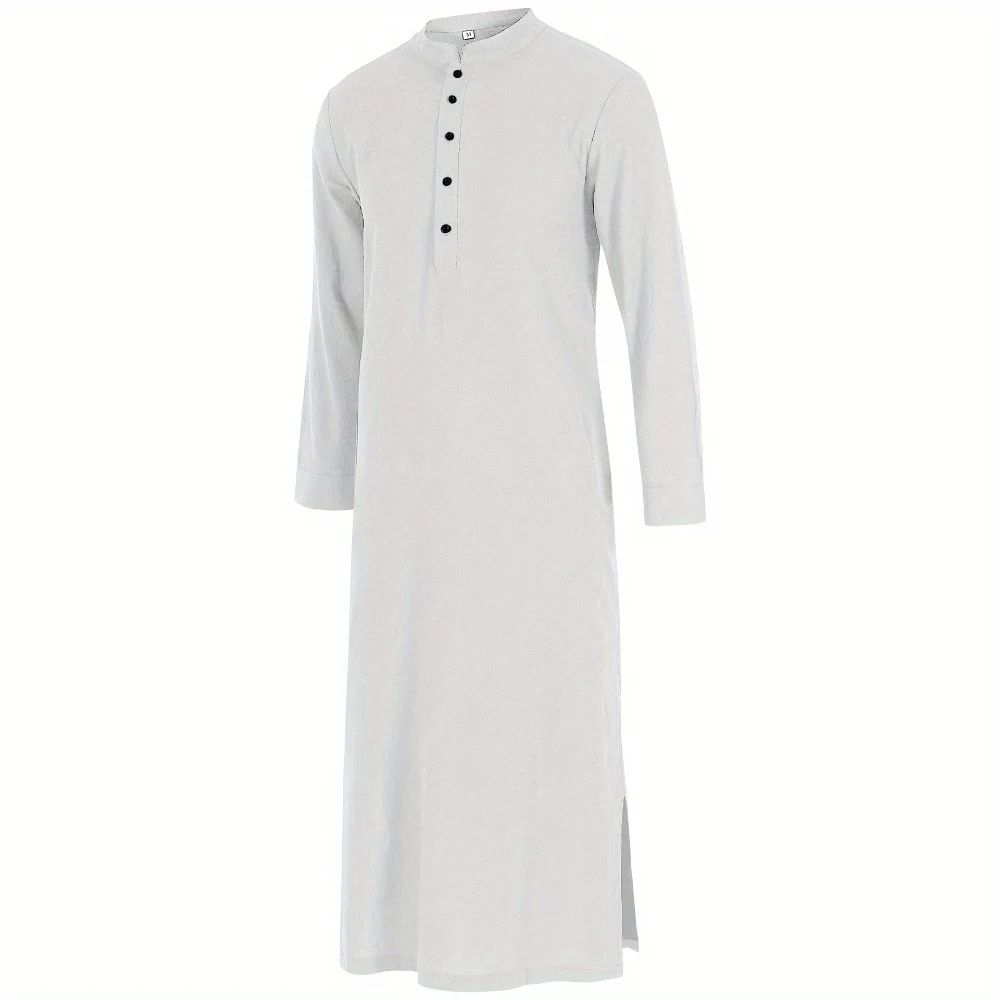 Jednokolorowa sukienka koszulowa z długim rękawem i guzikami Casual Abaya z okrągłym kołnierzem w stylu Bliskiego Wschodu Długa i luźna - dopasowana