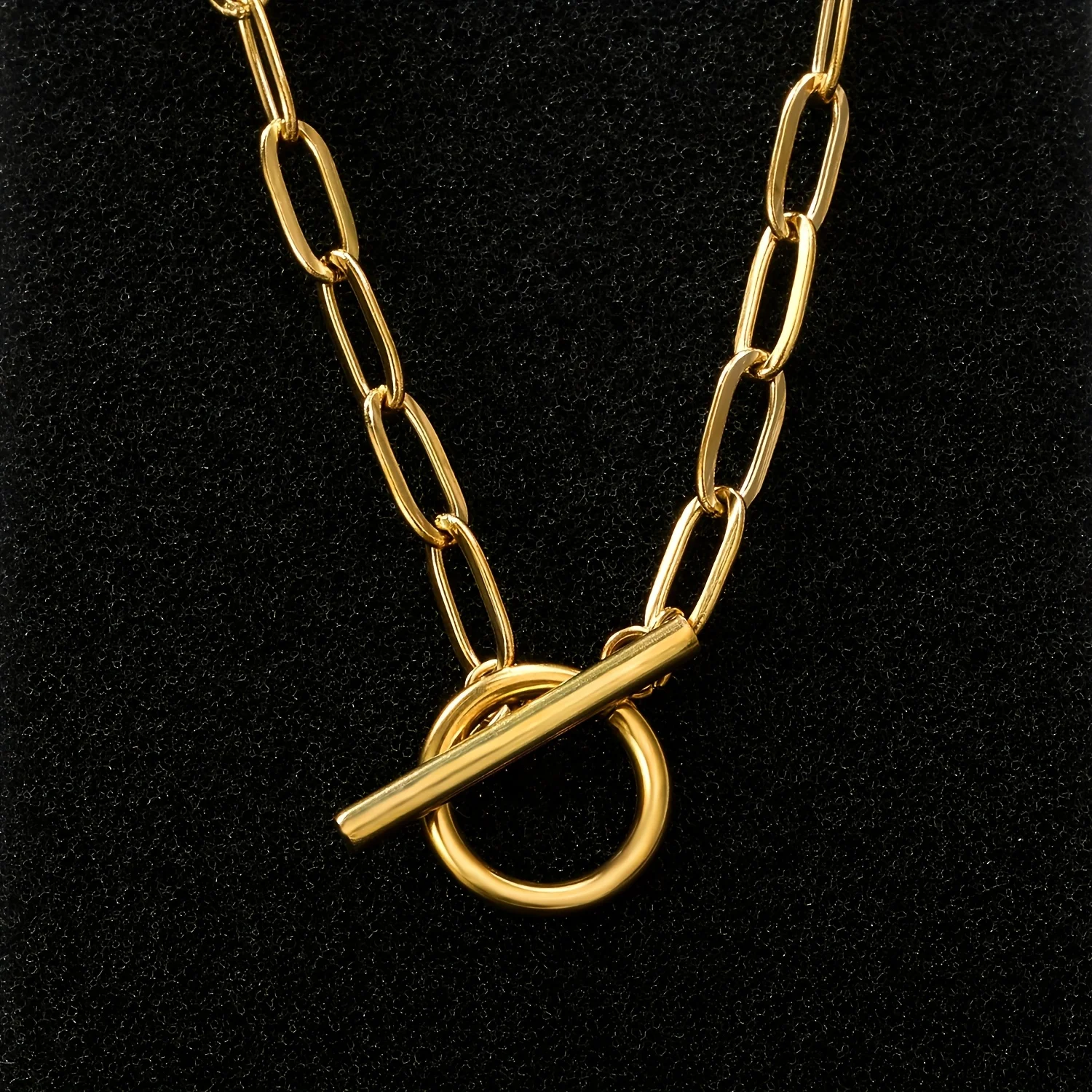 Thick Paperclip OT Clasp Necklace 316L Stainless Steel Gold Minimalist Unisex Chunky Chain Collarbone Jewelry view 5
