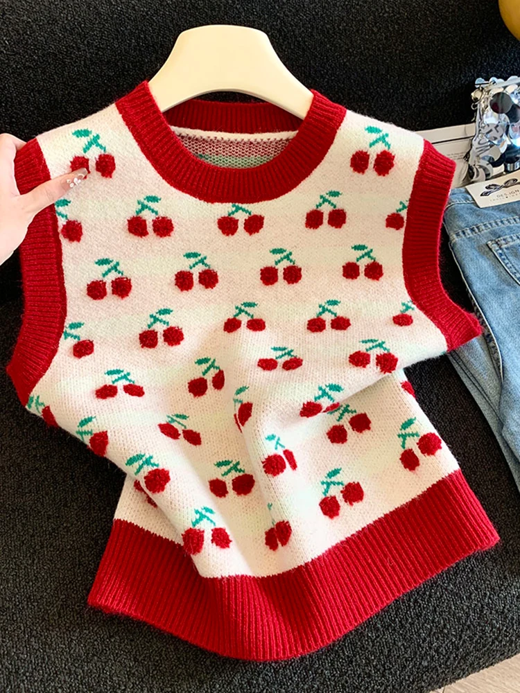 

Chao Level Recommendation 2025 Autumn Winter Floral Embroidery Sweet Sle Svel Knitted Vest Women's Faion Commute St...