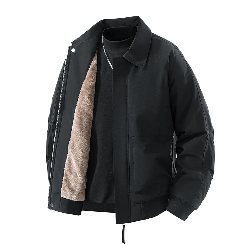 

Men's Casual Thiened Fce Lined Jaet Stand Collar Windproof Warm Outerwear Spring Autumn Seasonal Wear Polyester Fabric