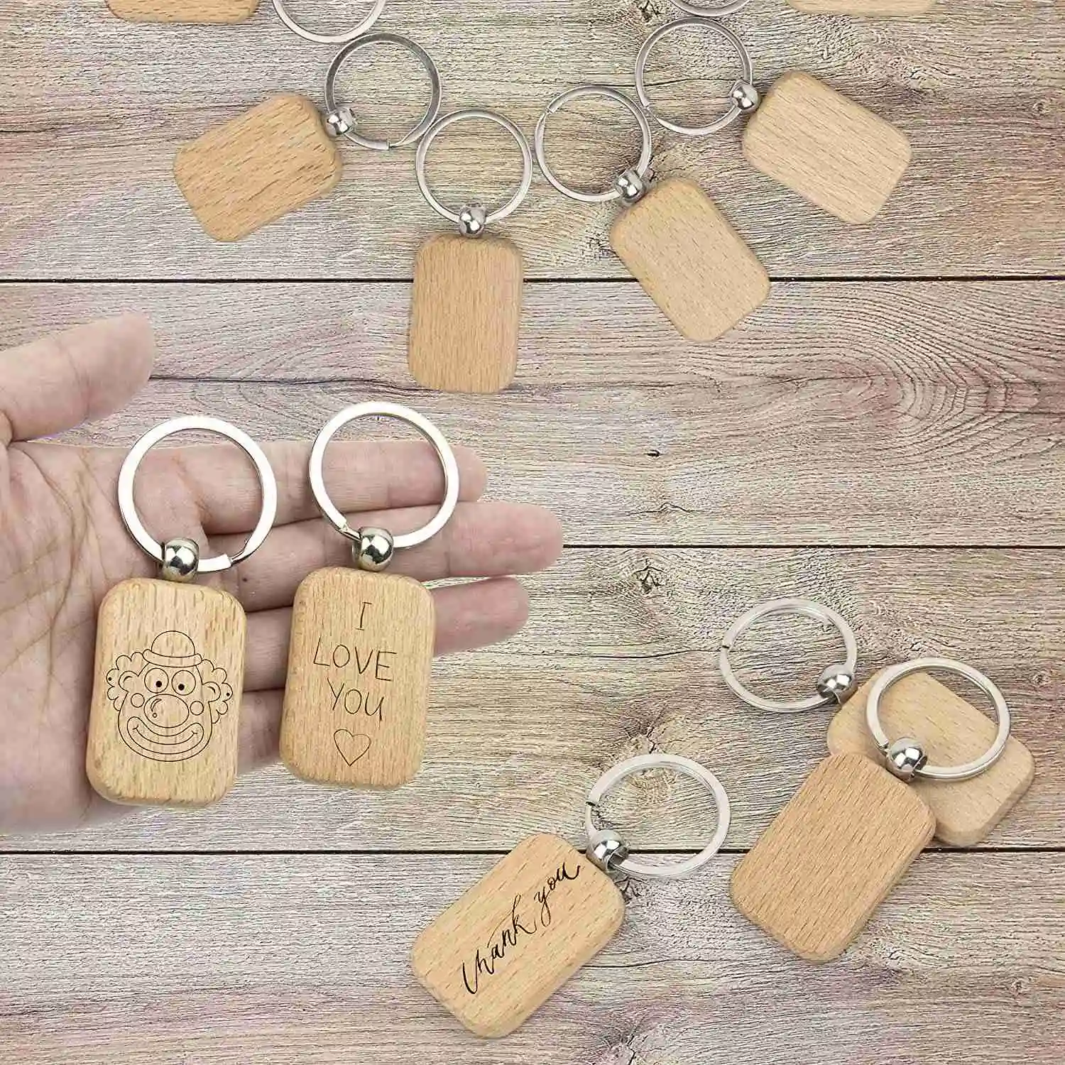 60Pcs Blank Rounded Rectangle Wooden Keychain Diy Wooden Keychain Key Tag Can Be Engraved Diy Gift