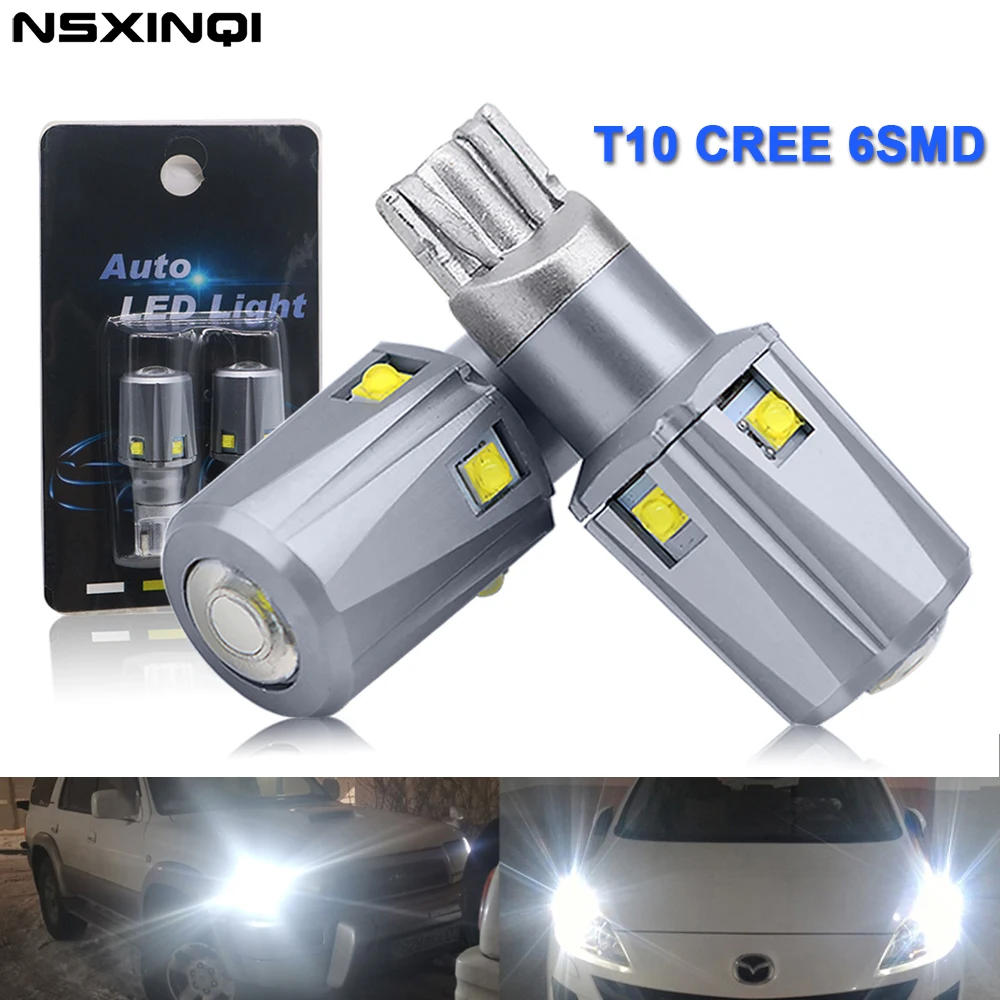 

NSXINQI 2pcs T10 6SMD LED Car Light Bulbs168 194 W5W Sidemarker Parking Position Lights License Plate Clearance Lamp White 12V