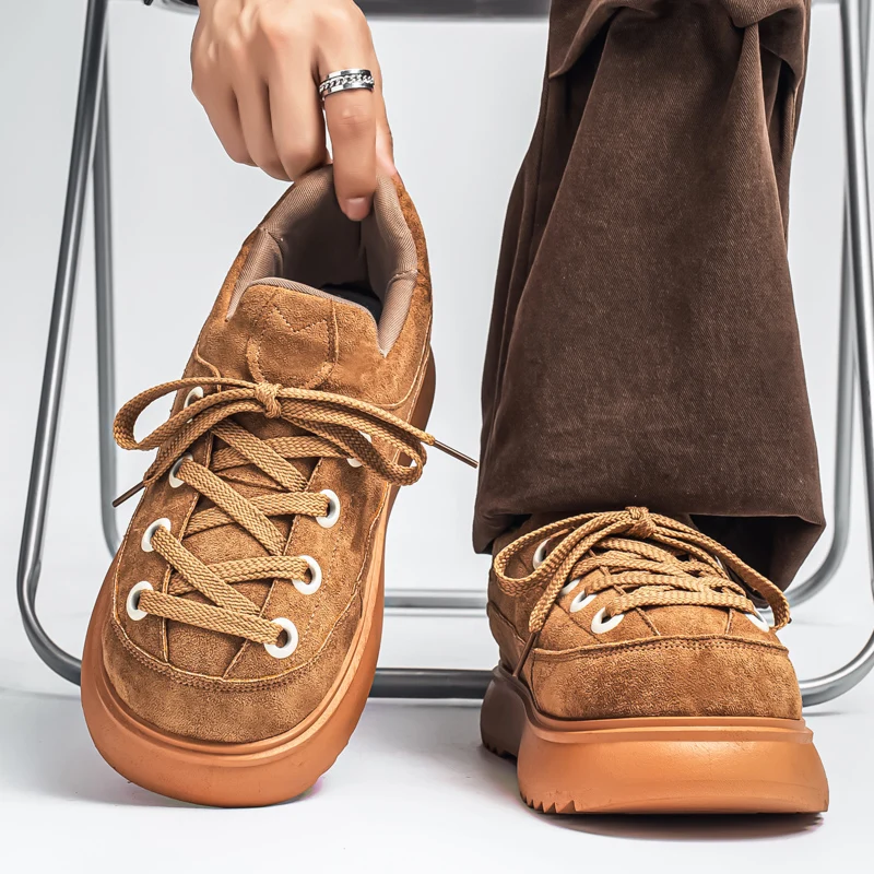 Men's New Winter Retro Low Top Lace Up Casual Sneakers Thick Sole Streetwear Skate Shoes Trendy Street Footwear