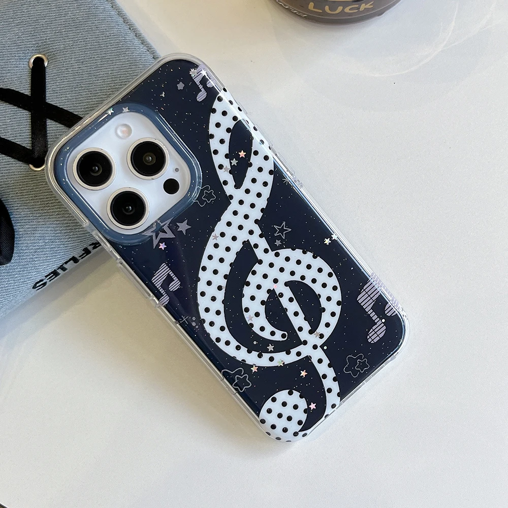 Urocze koreańskie etui na telefon z motywem muzycznym INS, artystyczne, z nutami, kreskówkowe, kreatywne, muzyczne, na iPhone 14 15 16 Pro Max 13, miękkie, odporne na wstrząsy.