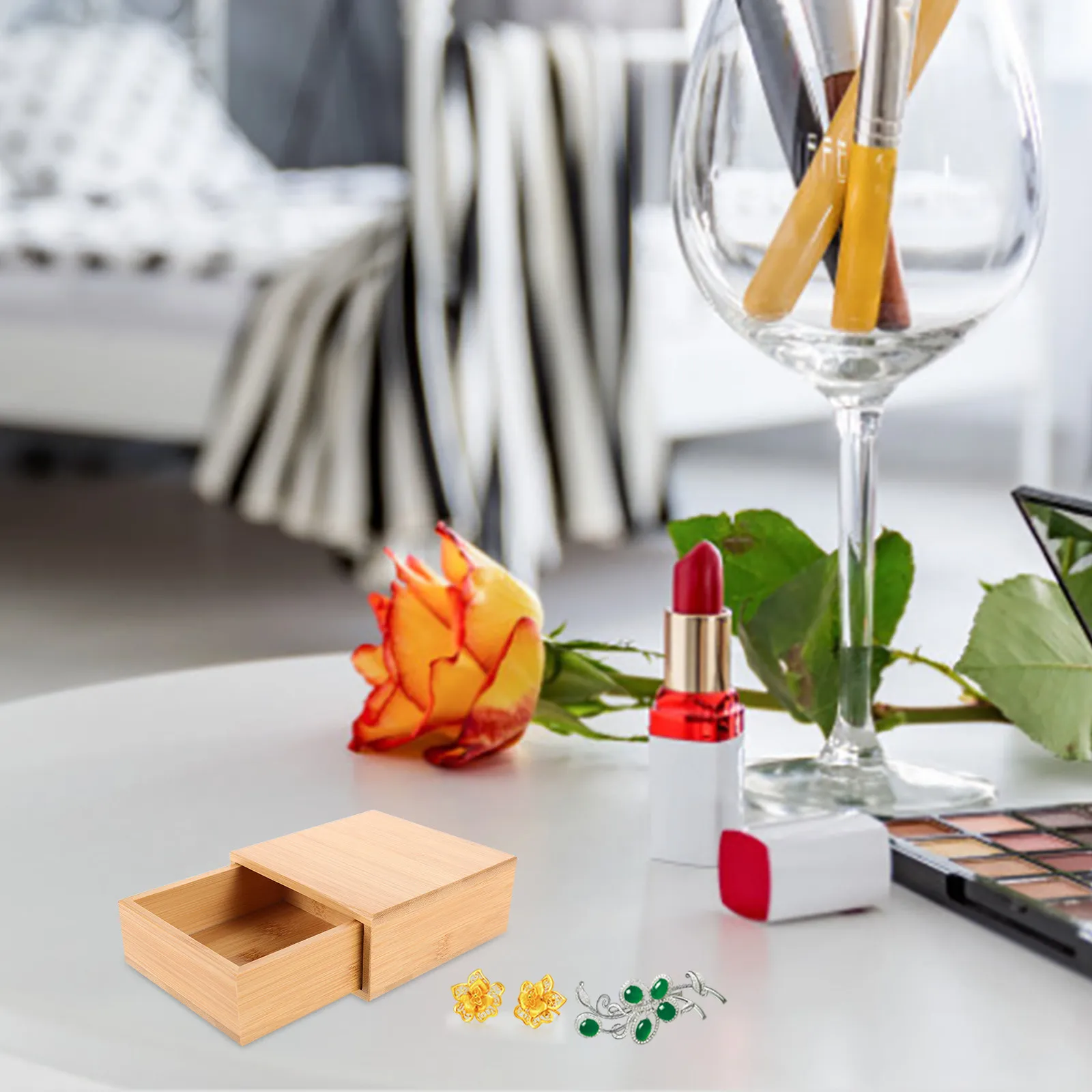 

Bamboo Wooden Jewelry Box Small Trinket Organizer Keepsake Box for Women Men Necklace Ring Bracelet Travel Home Decor