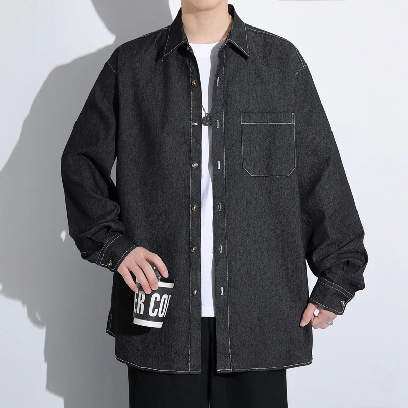 

Loose Fit Men's Casual irt Long Sve Pure Color Retro Sle Spring Autumn New Arrival Faion Urban Life Polyester Cotton...