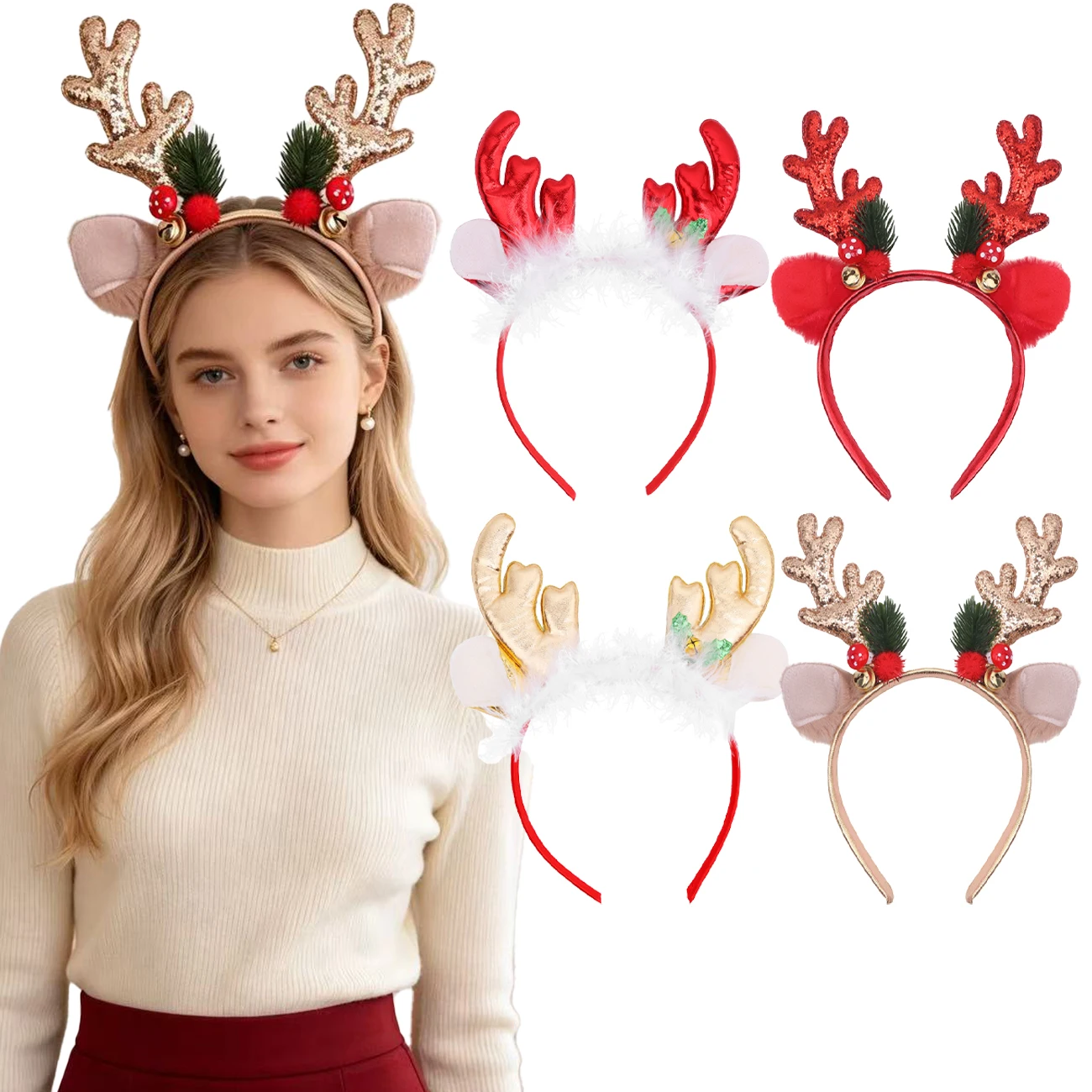 Christmas Headband Christmas Glitter Elk Antlers Headbands Ornament Girls Adult Xmas Holiday Party Photo Shooting