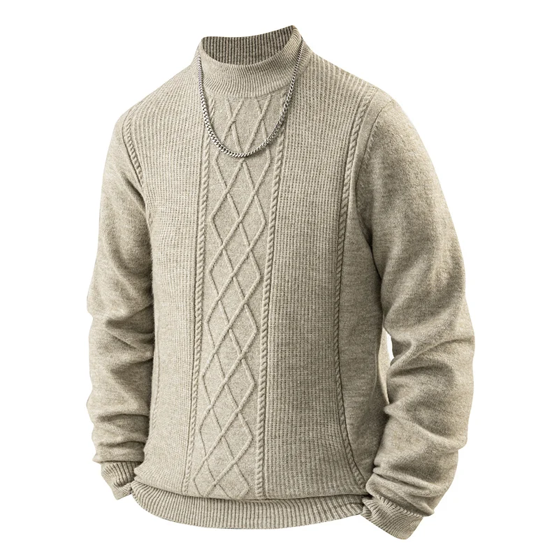 

Thiened f-High Collar Color Men's Knitted Sweater Casual Autumn Winter Warm Long Sve Boting irt for Dad