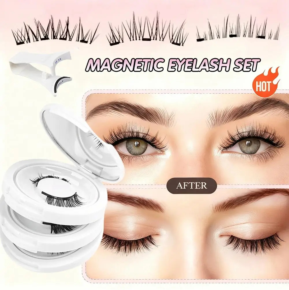 3 ペア磁気つけまつげピンセット付き白で着用するのに便利な再利用可能なまつげ簡単ひまわり悪魔月光と J8A8