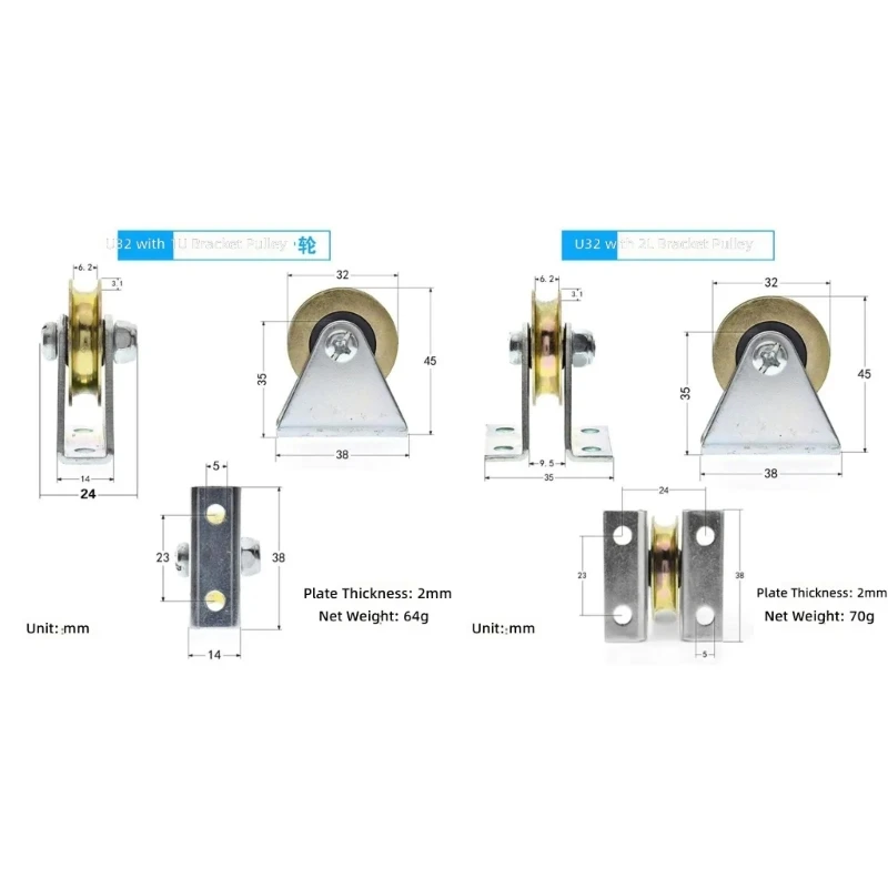 6Mm Bearing U Concave Pulley 6Mm Steel Wire Rope Guide Pulley Bracket Fixed Pulley for Hardware Accessories 