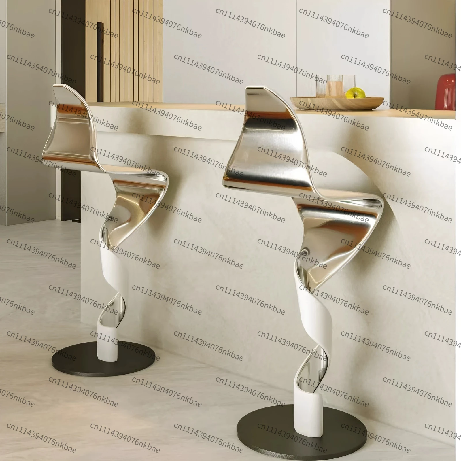 S-shaped High Bar Stool Chair Bar Art Twist Stainless Steel Back Chair