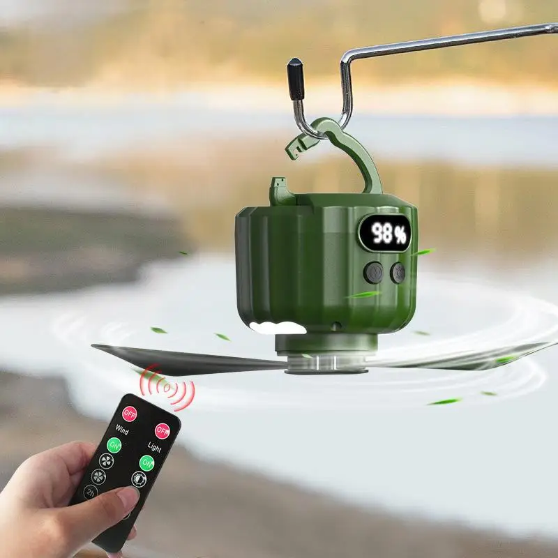 Power Displays Emergency Power Supply Camping Fan Rechargeable Fishing Tent Hanging Fan Silent Ceiling Fan LED Remote Control