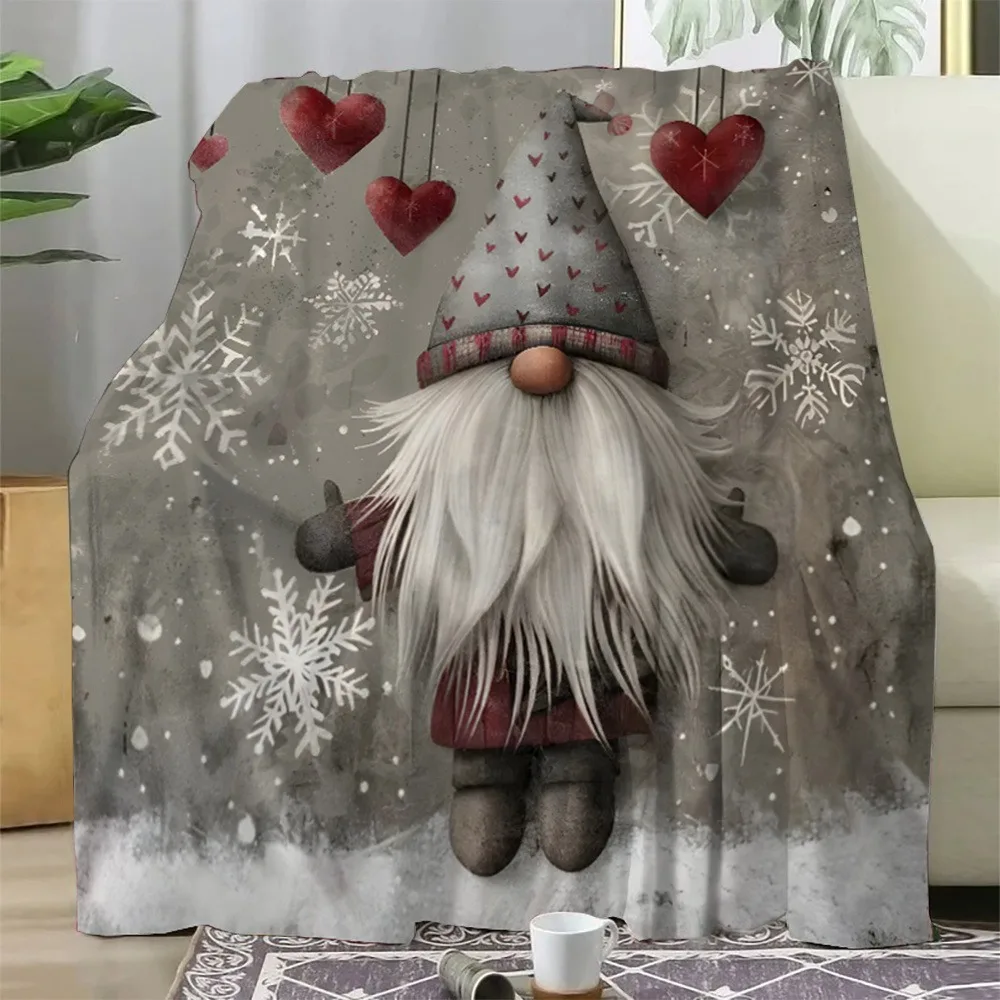1pc Gnomes Pattern Winter Blanket ,Sofa, bed, travel, lunch break, flannel blanket.