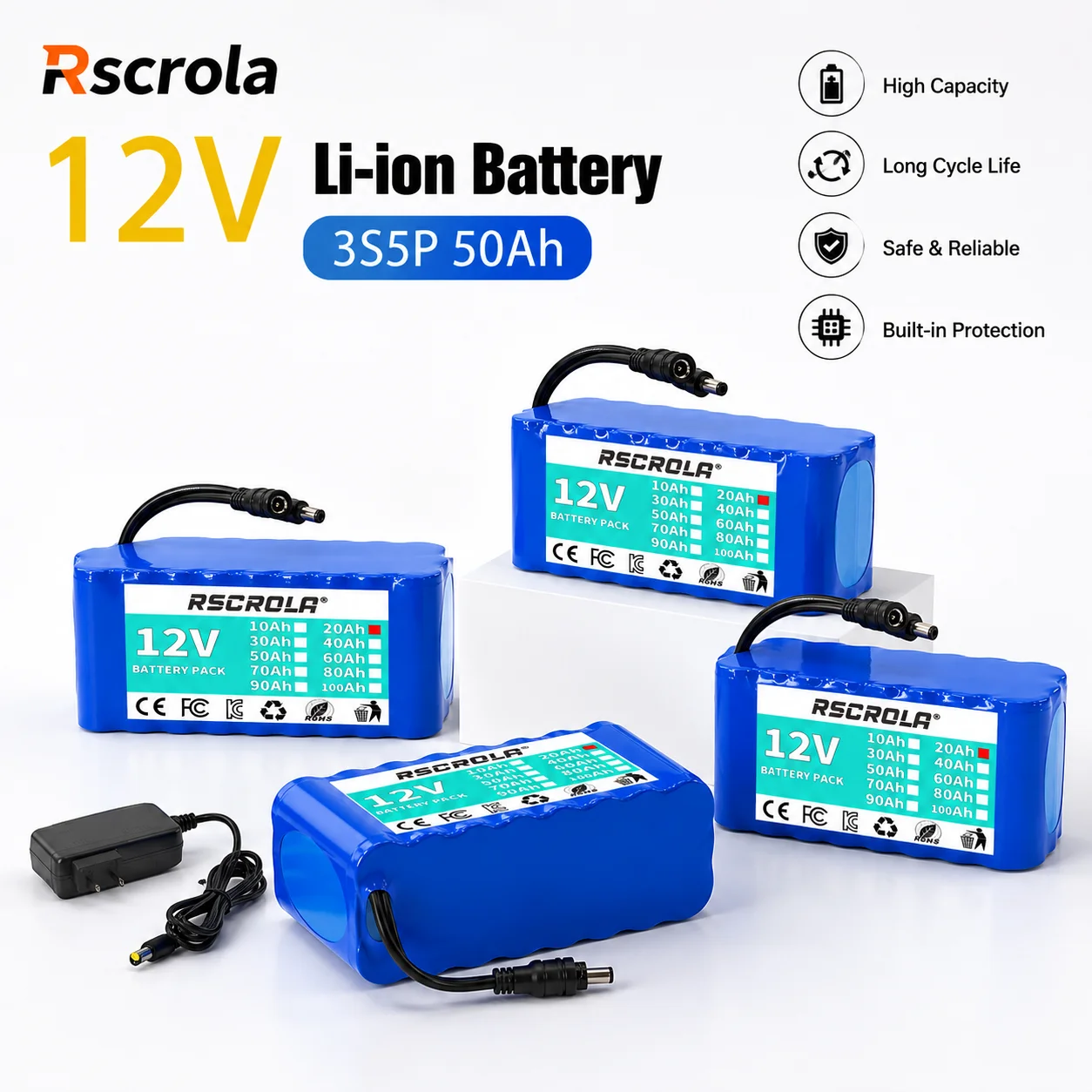 12V 20Ah-50Ah Super Large Capacity Lithium Ion Battery Pack 