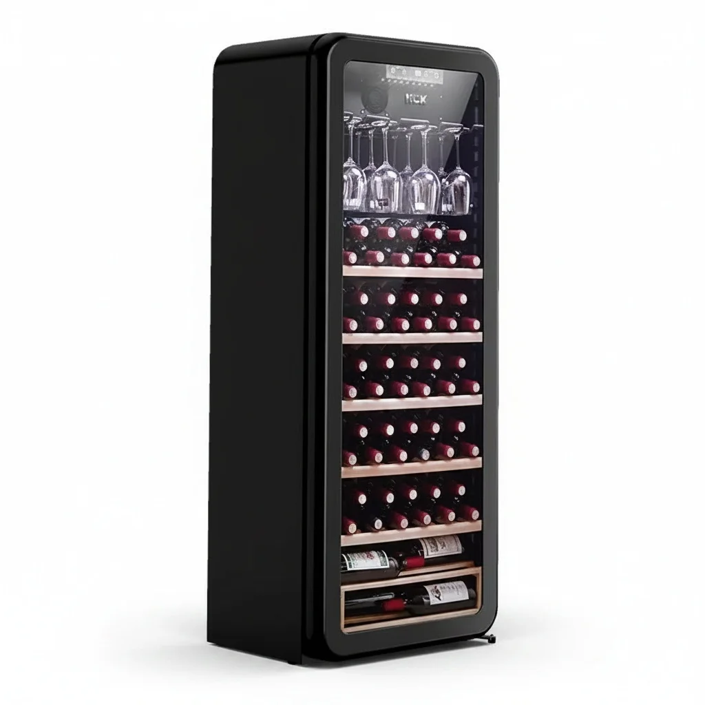 

Wine Refrigerator, 92 Bottle Solid Wood Cabinet, Constant Temperature Chiller, Freestanding Glass Cooler, Red Wine Cellar