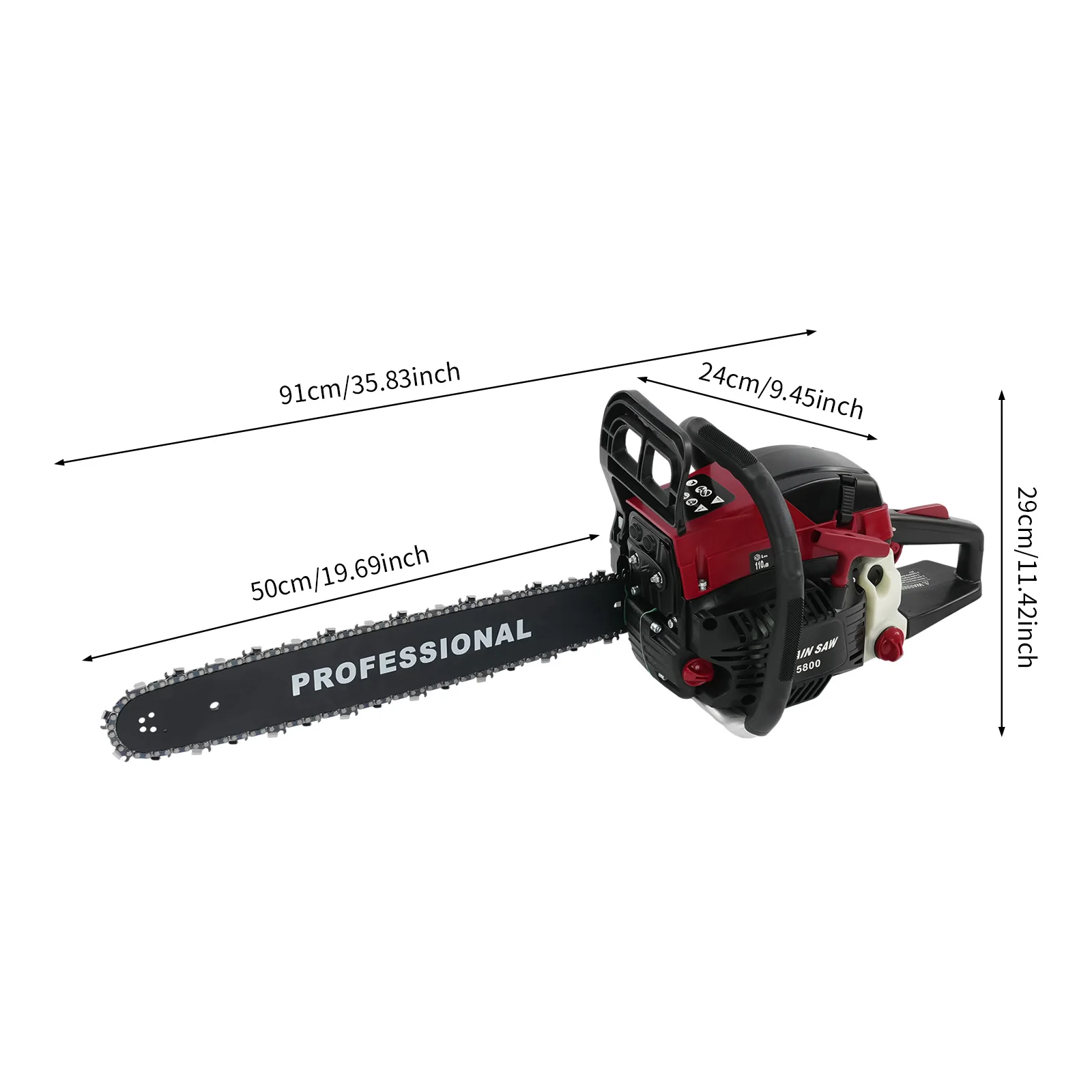 2-Stroke Gas Chainsaw 20 Inch Guide Bar 10000RPM  Dual Safety Switch Low Fuel  Anti-Vibration Handle For Logging Garden Tree Cutting