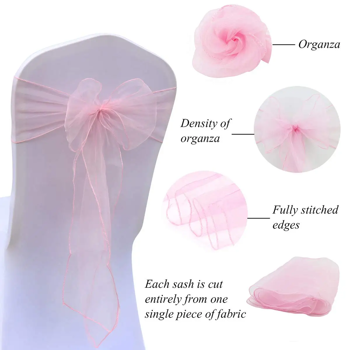 Organza Chair Sashes for Wedding Decoration, Banquet Party, Event Supplies, Ties, Cover Bands