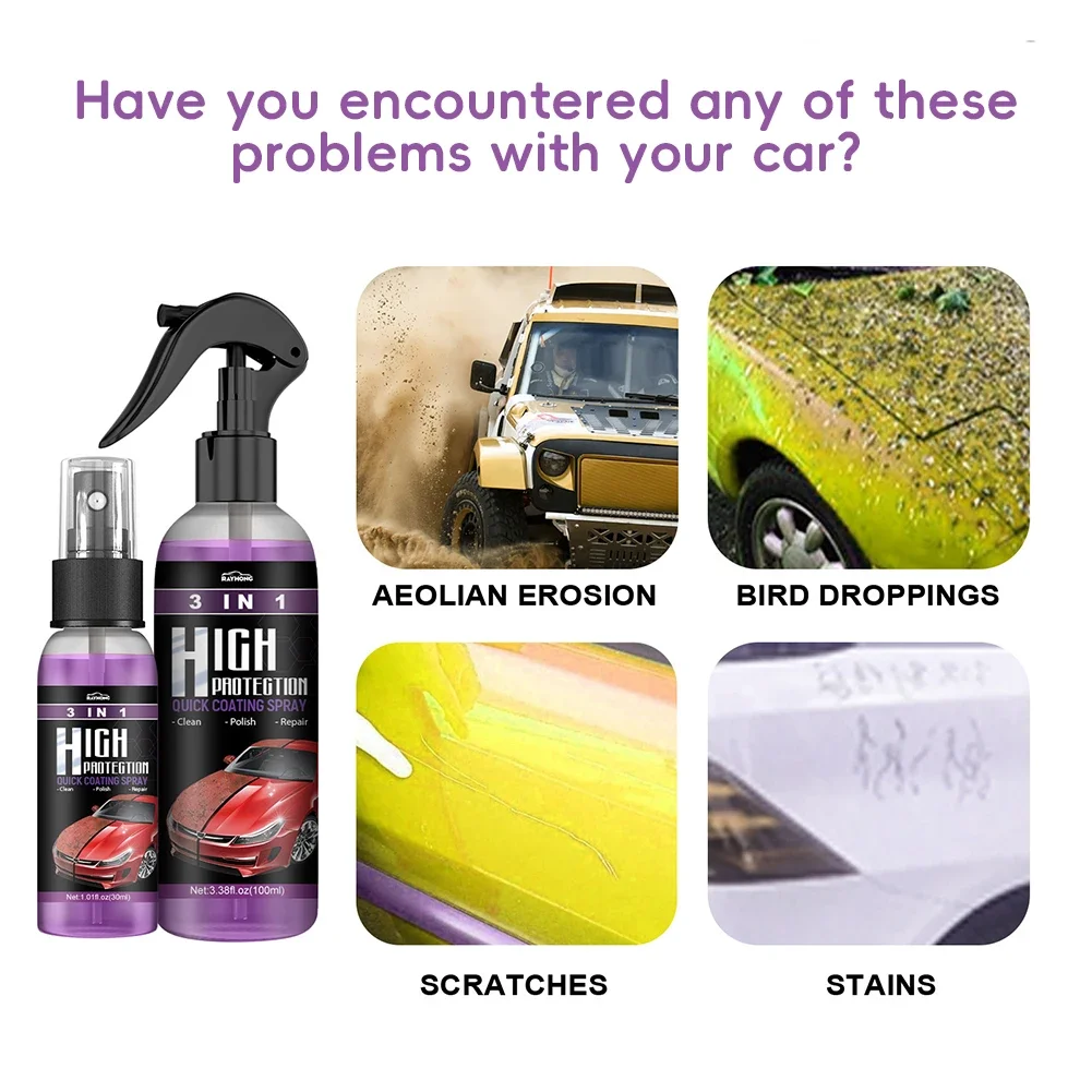 

3 in 1 High Protection Quick Ceramic Coating Nano Spray Car Coating Wax Polishing Spray Plastic Refresh Fast Fine Scratch Repair