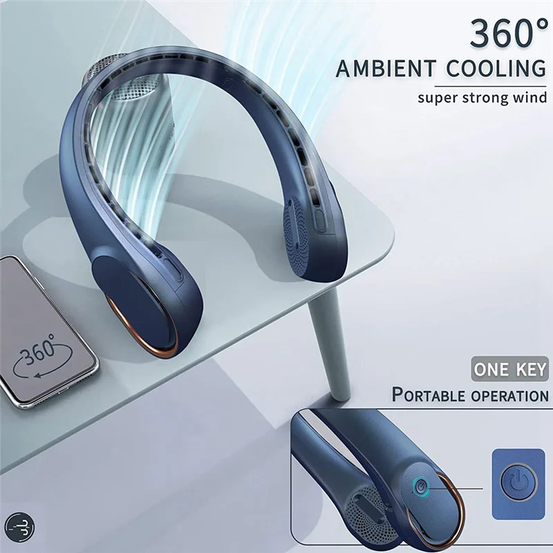 ABNL Neck Fan, Bladeless Neck Fan, USB Rechargeable Personal Fan, 3 Speeds Adjustable,Faster Cooling, Ultra Quiet