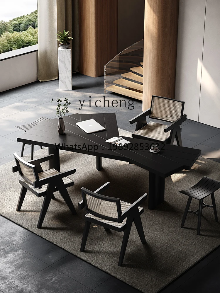 Solid Wood Modern Minimalist Office Shaped Negotiation Conference Table Long Workbench