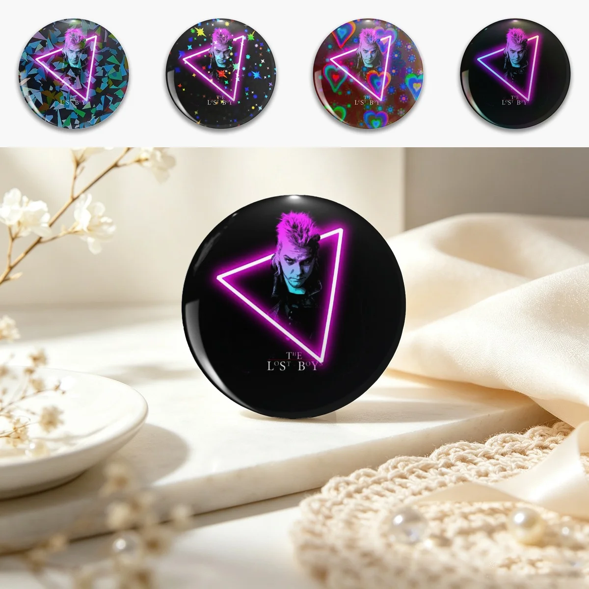 Lost Boys Pin Holographic Star Heart Pin Brooches Laminated Button Fashion Accessory