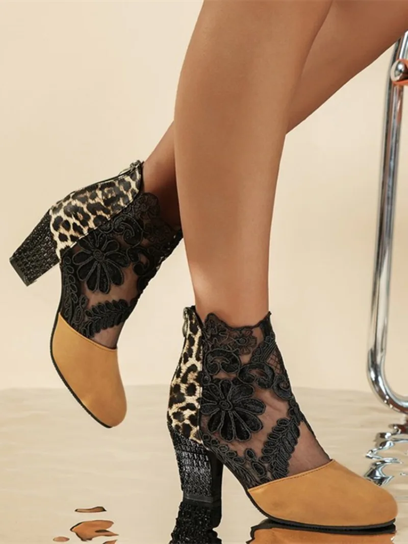 Women's Lace Heeled Shoes Fashion Ladies Roman Sandals Breathable Ladies Shoes Elegant Ladies Pumps New Mesh Sandalias Plus Size