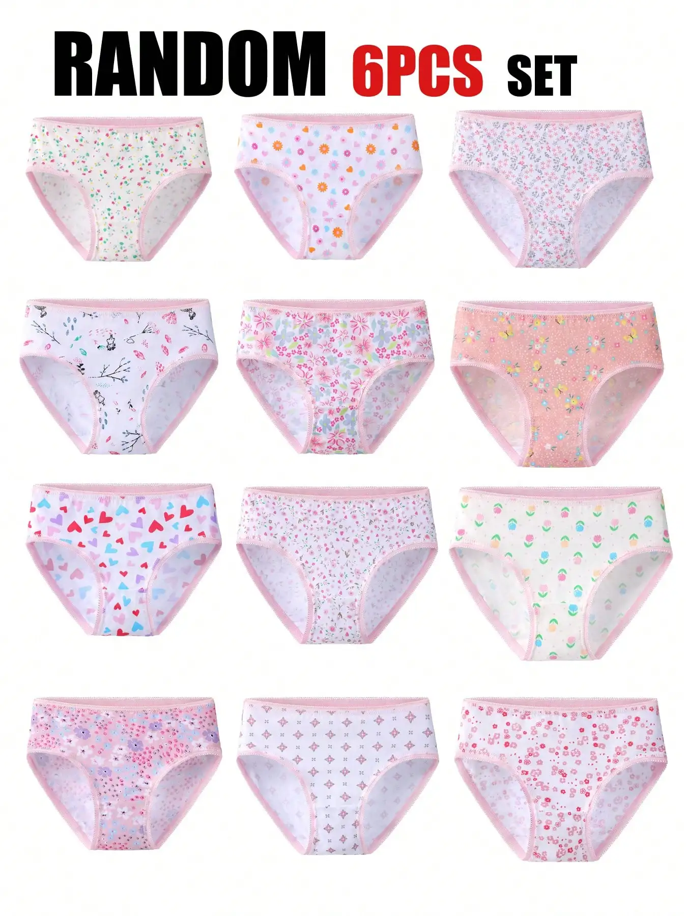 Random 6-pack Girl's Four Seasons Cute Cartoon Underwear Soft Triangle Underwear Comfortable Breathable Triangle Shorts