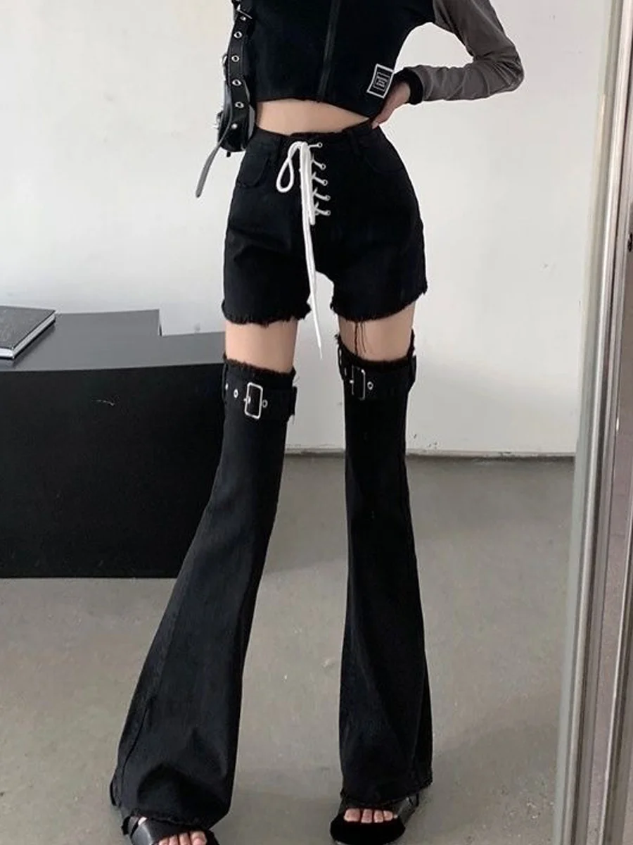 High Waist Short Shorts Leggings Detachable Slim Fit Denim Jeans Women's High Street Stylish Hot Girl Jeans Deep Blue