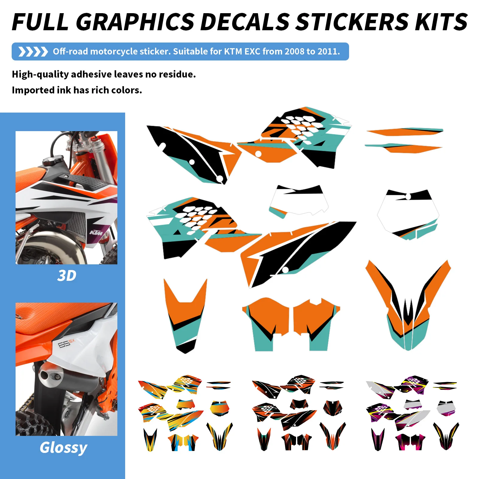 Fit for KTM SX SXF 2008-2011 125 150 200 250 300 350 450 530 EXC EXCF XCF-W XC-W 2008-2011 Motorcycle Sticker Graphic Deco Decal Kit