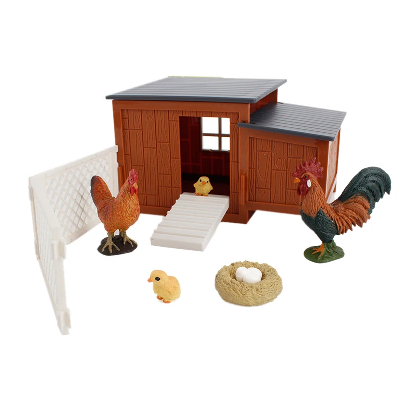 Kids Educational Toys Set DIY Simulation Farm Ranch Scene Model Solid PVC Rabbit Rooster Hen Children's DAY Gift(A)