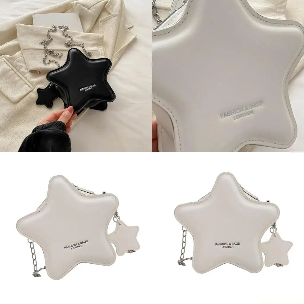 

X90D Women's PU Leather Shoulder Bag Star Crossbody Bag with Metal Chain