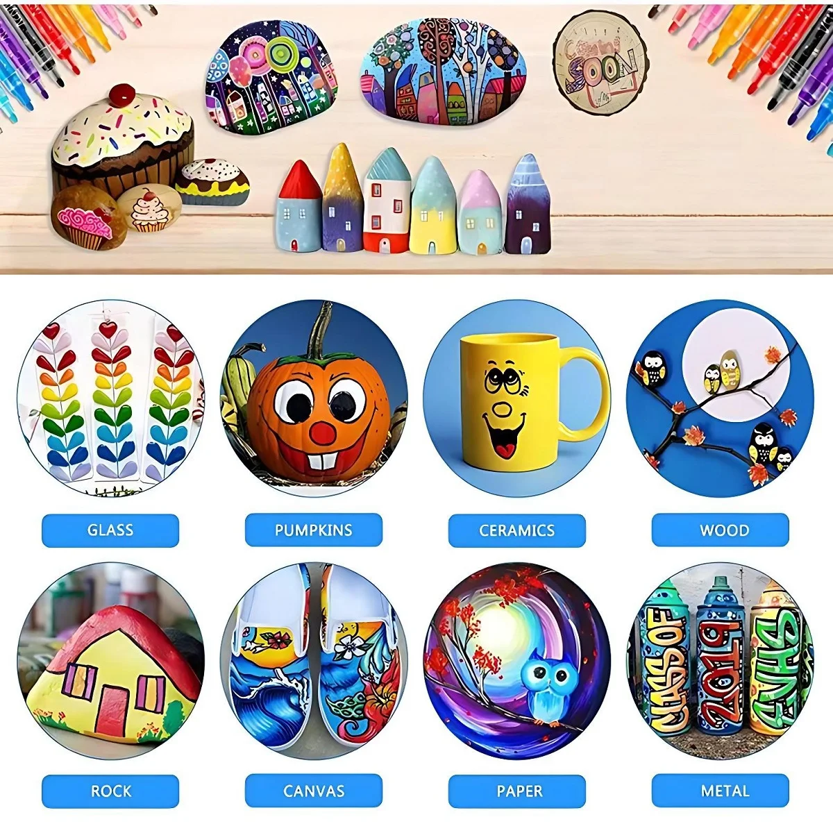 مجموعة أقلام طلاء أكريليك مكونة من 12 قطعة - ألوان نابضة بالحياة للقماش والحجر والصخور والزجاج والسيراميك | مثالية لفن DIY، Craft Pr #5