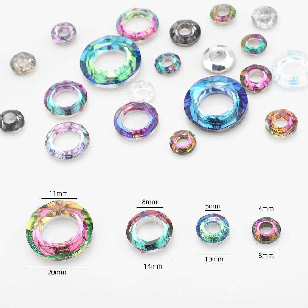 5PCS Crystal Round with Big Hole 14/20MM AB Ring of Angle Spacer Glass Flat Jewelry Making DIY Accessories Necklace  Beads