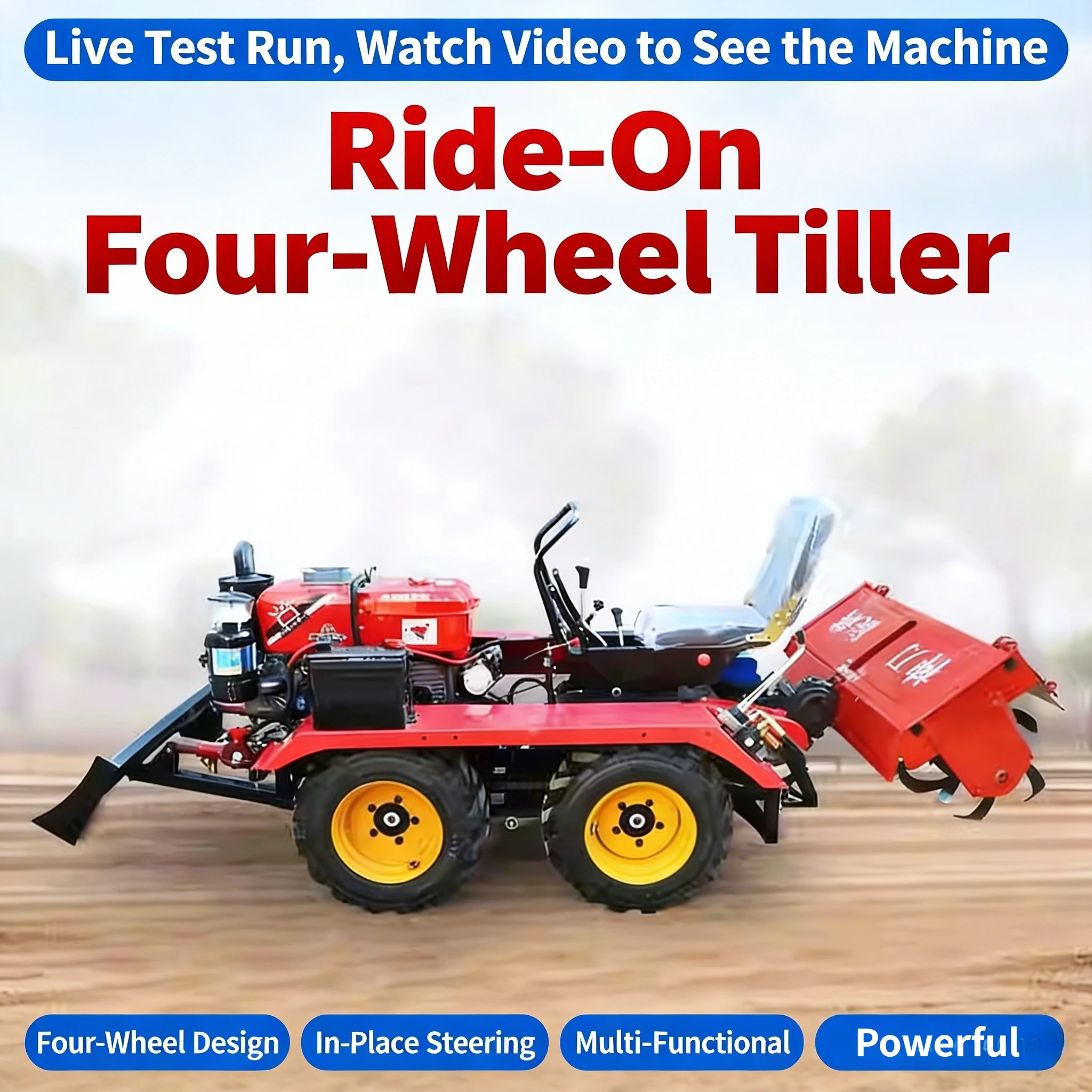 Two-Wheel Drive Small Wheel-Type Wet  Dry Dual-Use Tiller Multi-Functional Rotary Tilling Ditching Plowing Cultivator (deposit)