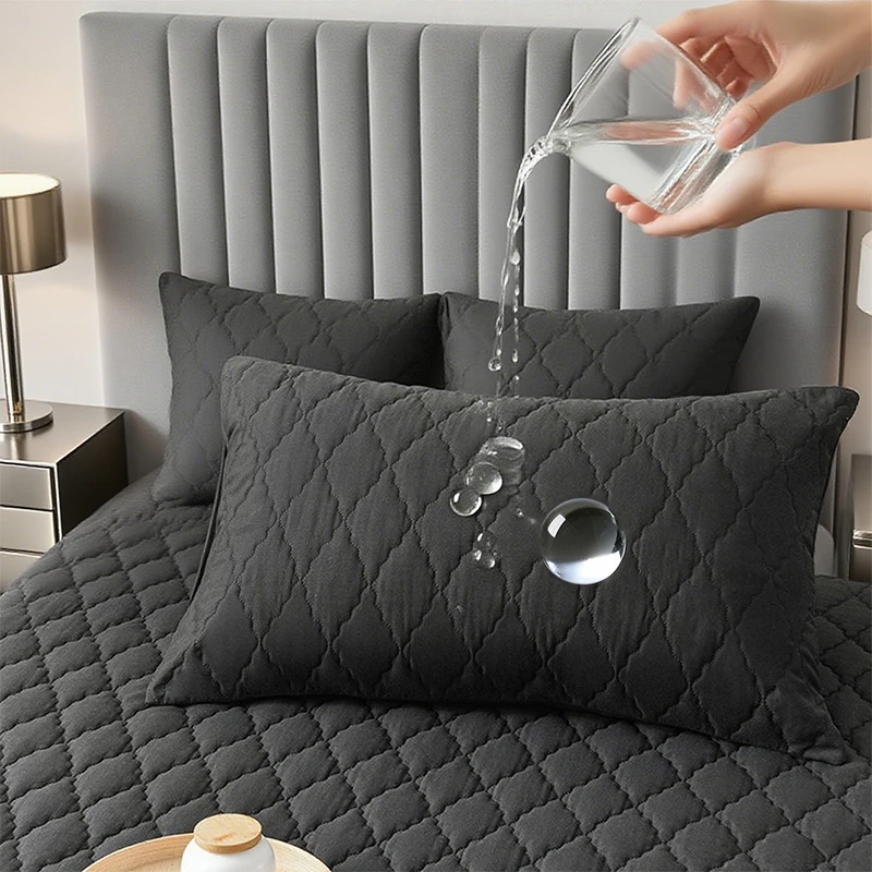 Quilted Waterproof Pillow Protector 2PCS Set Various Sizes Anti Bacterial Machine Washable Pillow Cover Grey Blue White Black