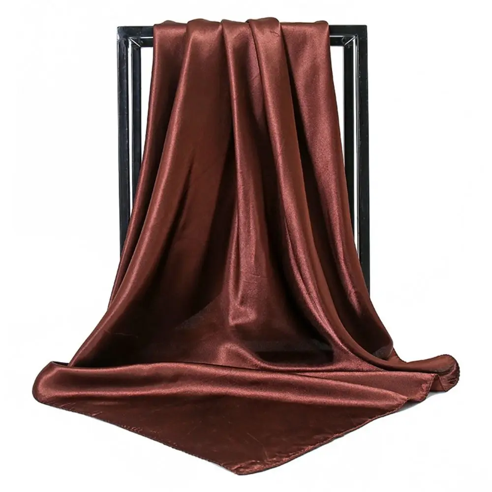 

Elegant 90cm Satin Silk Scarf Large Size Soft Square Neck Scarves Korean Style Lightweight Pure Color Shawl Sandbeach