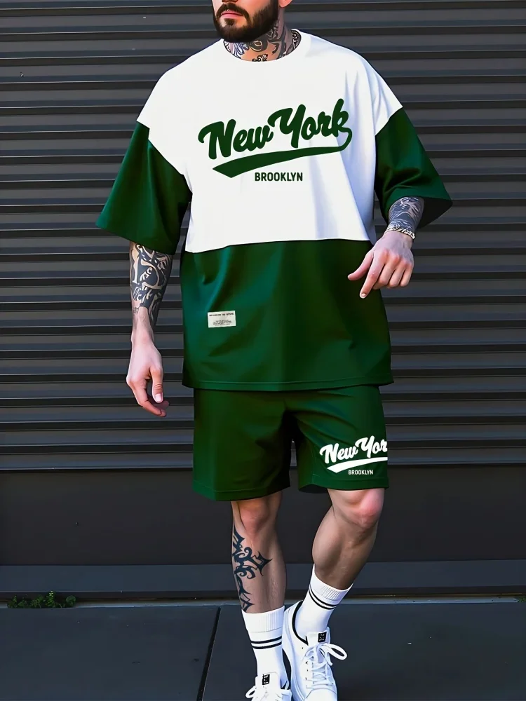 New Summer Men's Outdoor Sports Short Sleeve Breathable Suit Letter Pattern Design Leisure Fashion Street Style Two Piece Set