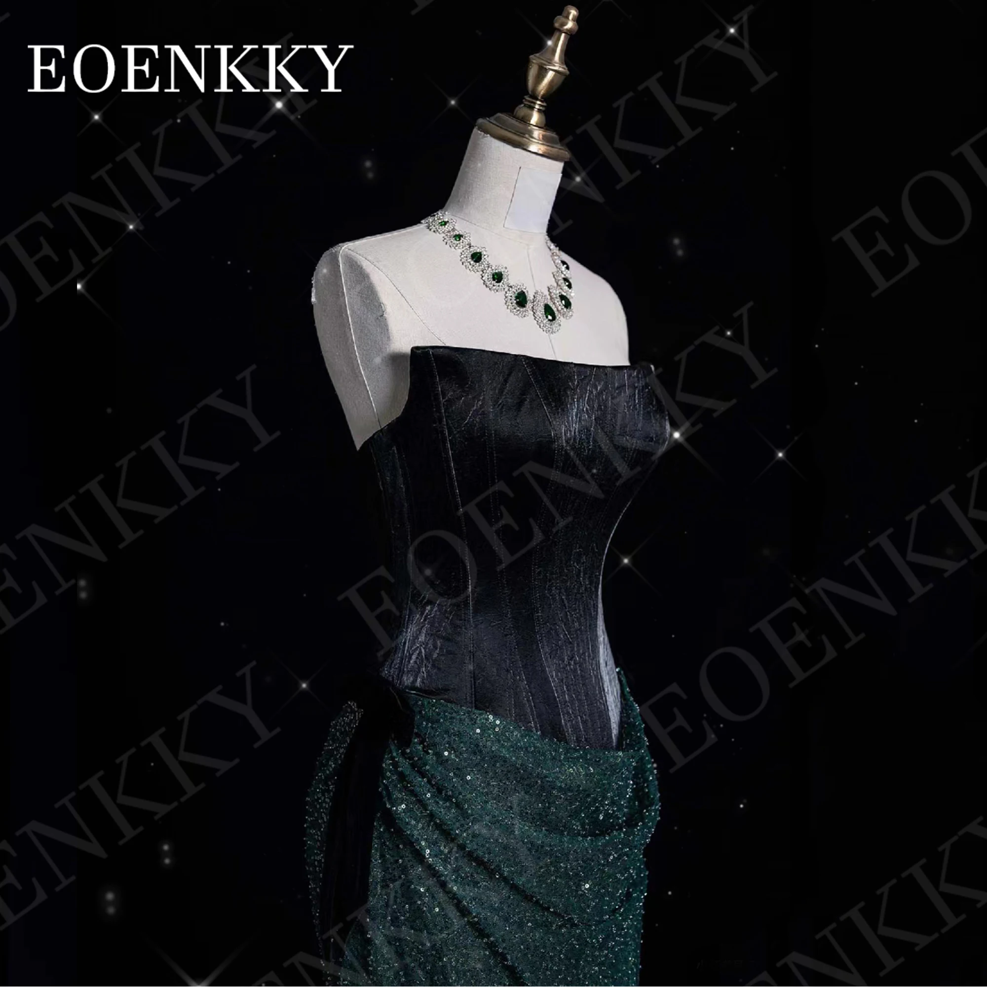 EOENKKY Luxury Beading Mermaid Evening Dress فساتين سهرات Saudi Arabia Glitter Sequin Wedding Party Dress Sleeveless Customized
