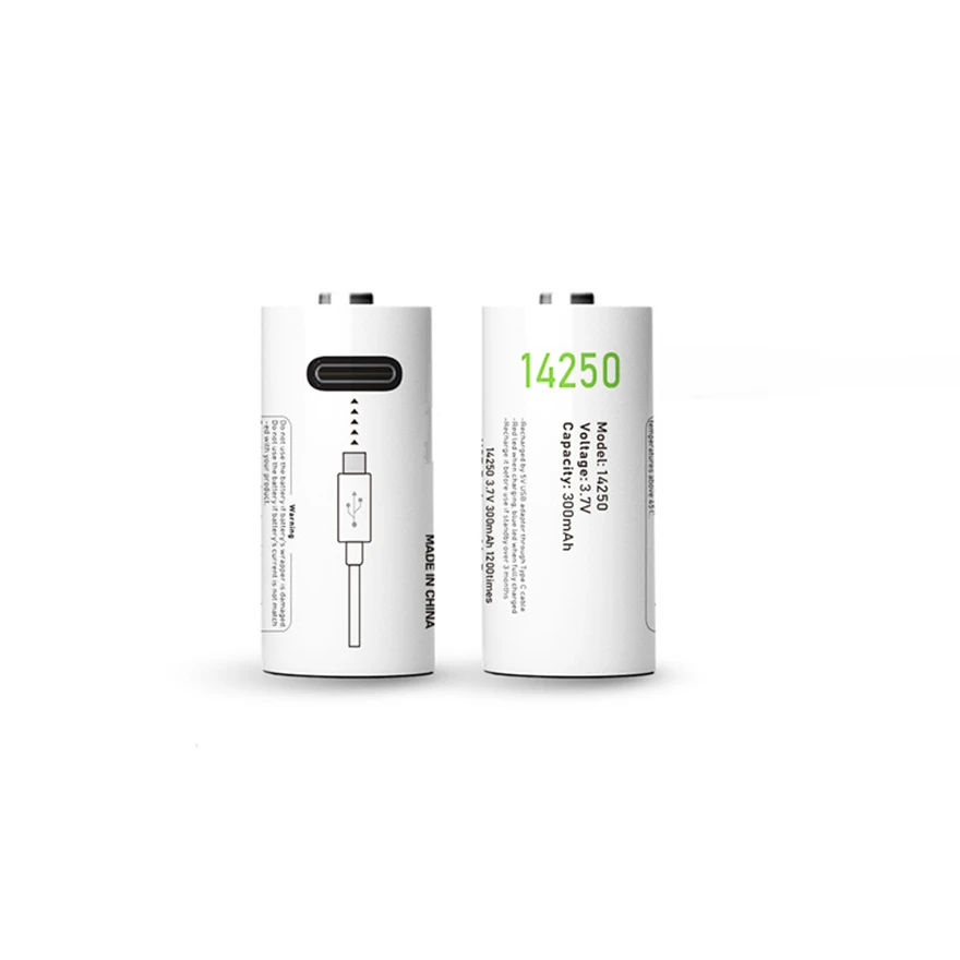 2pcs/lot 3.7V 300mAh 14250 rechargeable lithium battery USB rechargeable PLC device battery charging via type-c charging cable