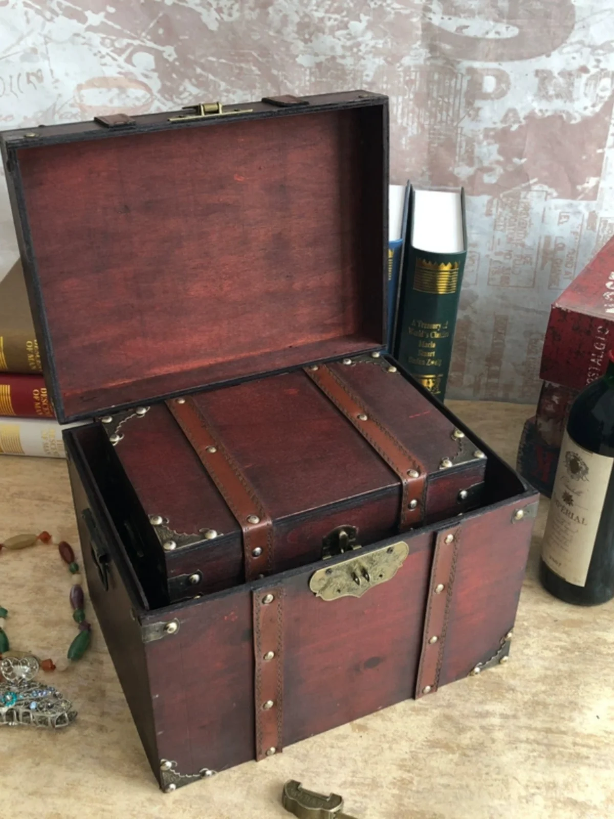 

Антикварный деревянный сундук для хранения, классический органайзер для документов, ретро-коробка для хранения, ручная работа